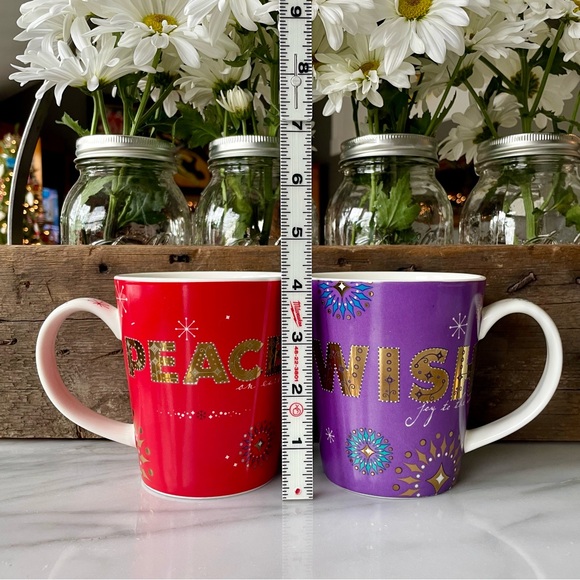 Starbucks•Holiday 2006•Set of Two (2) Mugs~PEACE (Red)+WISH (Purple)•14 fl oz - Picture 8 of 12